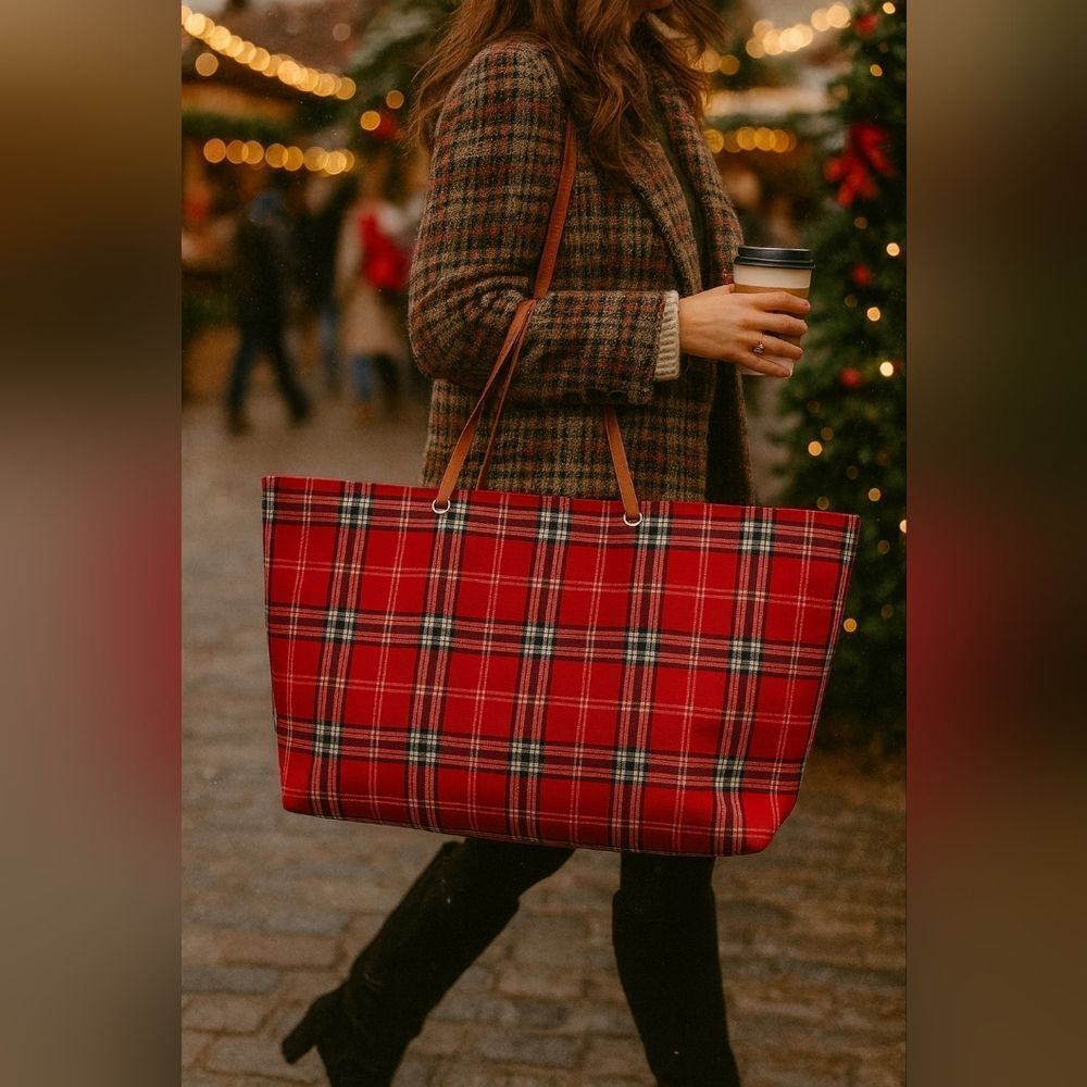 Red Canvas Inspired Plaid Tote  by  Lord and Taylor🎀